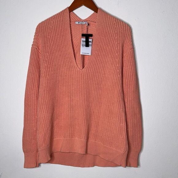 ALEXANDER WANG Deep V Neck Rib Knit Pullover in Salmon Size Small - Picture 3 of 10